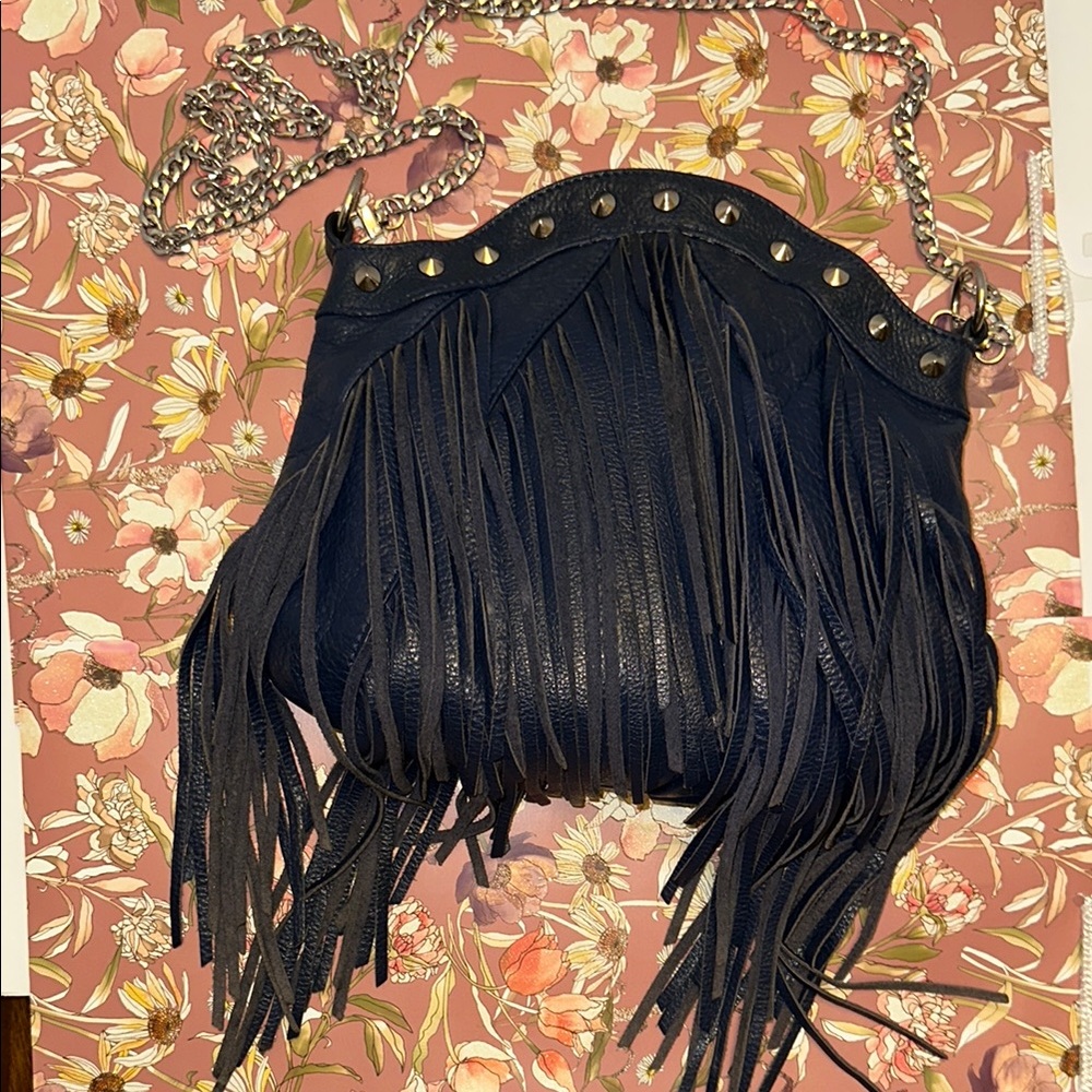 Blue fringe, Genuine Leather crossbody bag. frosting by Mary Norton.